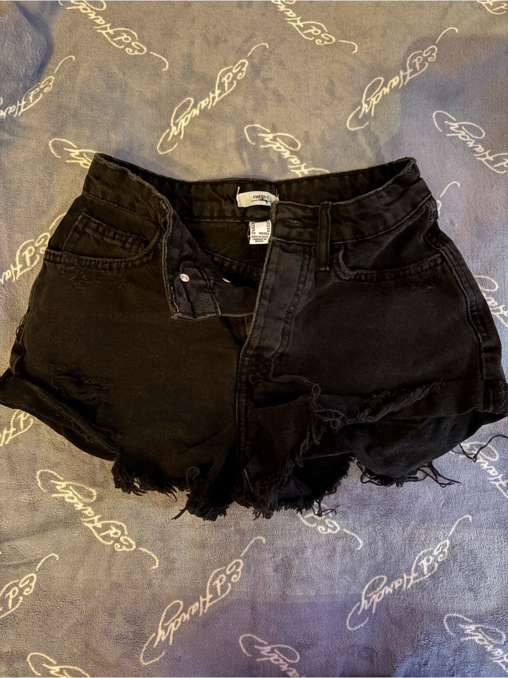 Forever 21 Black Distressed High-Rise Denim Shorts
